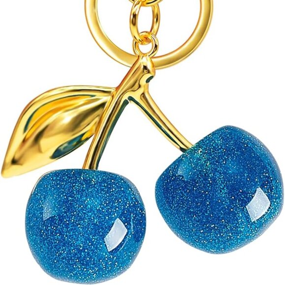 Cherry Blue Glitter Keychain Sparkle Bag Charm - Picture 5 of 5